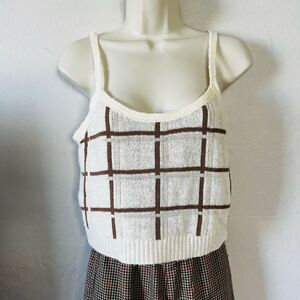 Stylish White and Brown Checkered Tank Top